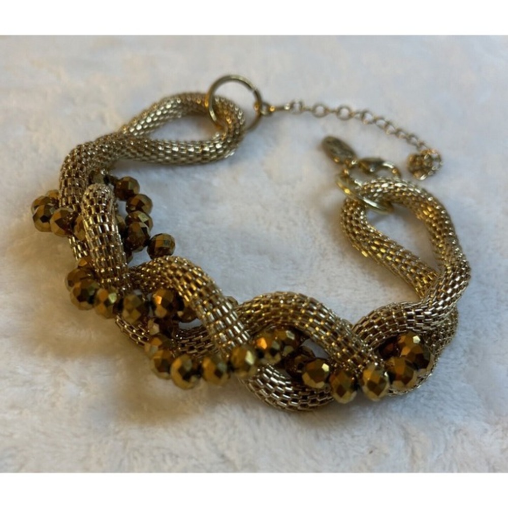 VTG Sofia Gold Tone Mesh Bracelet Copper Twist‎ Coil Statement 8-13" Adjustable